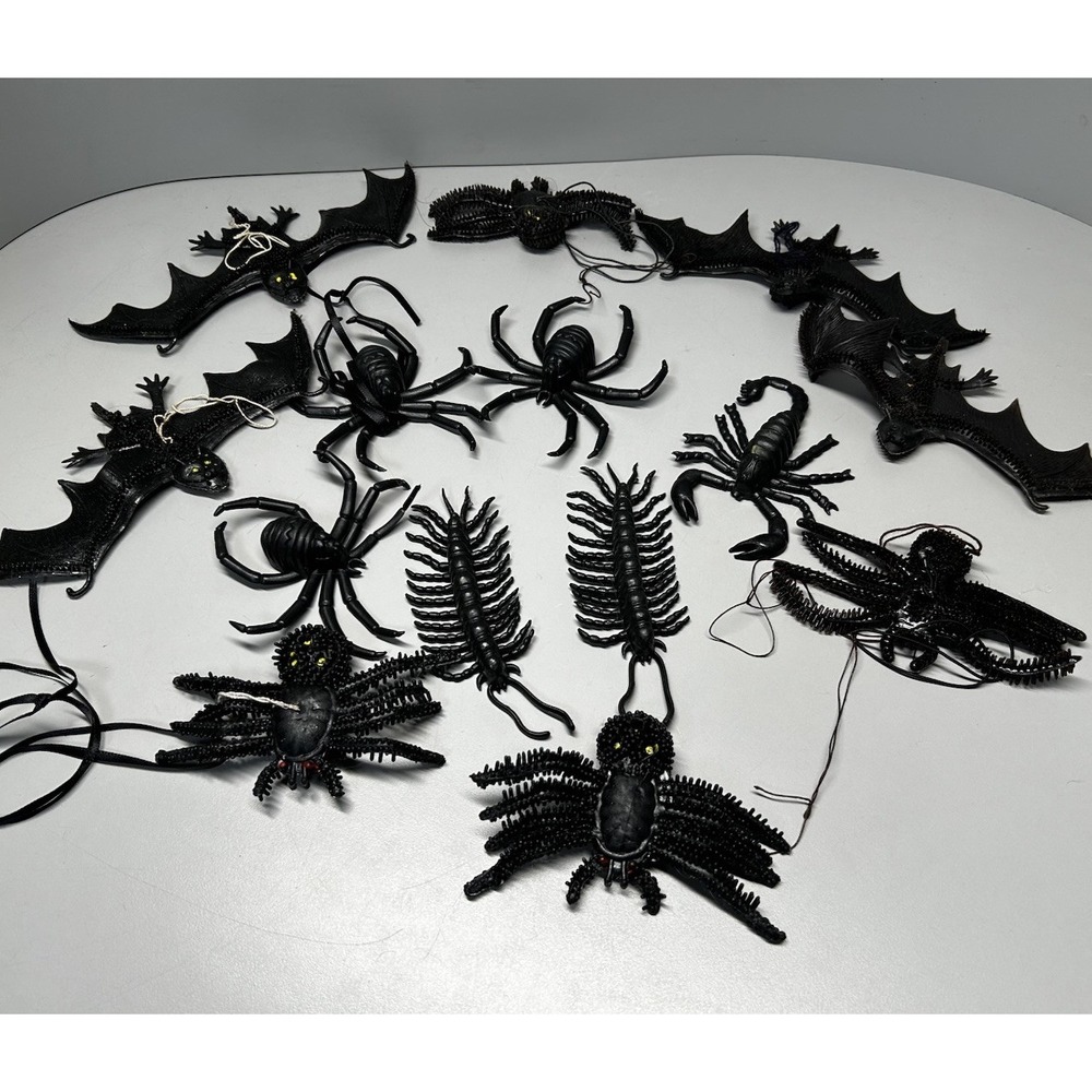 Vintage Halloween Dangling Jigglers Rubber Bats Spiders & Centipedes Lot Creepy